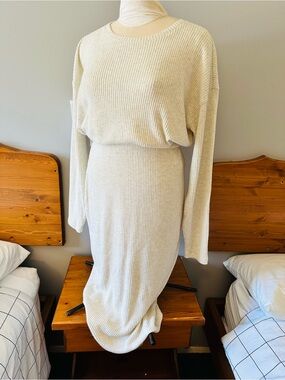 Aritzia Babaton Cream Ribbed Midi Skirt Top Set M L
